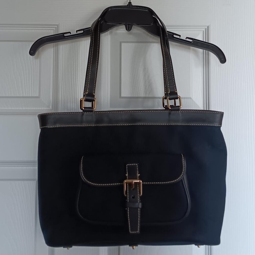 Dooney & Bourke Signature Logo Navy Canvas Bag Black Leather Straps and Trim
